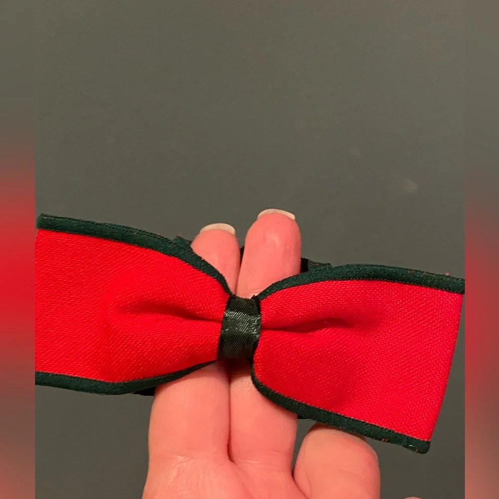 Vintage Christmas Napkin Rings Red Green Fabric Bows Set Of 8 Holiday Table